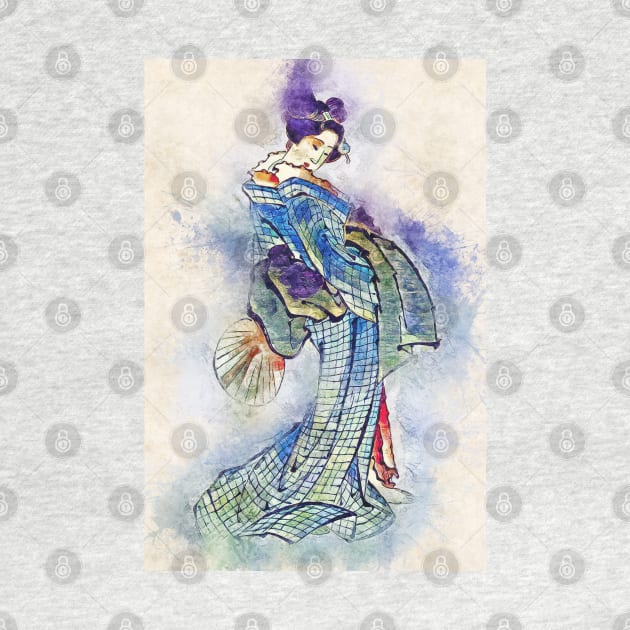 Beautiful Geisha / Vintage Watercolor Hokusai japanese art style from Edo period by Naumovski